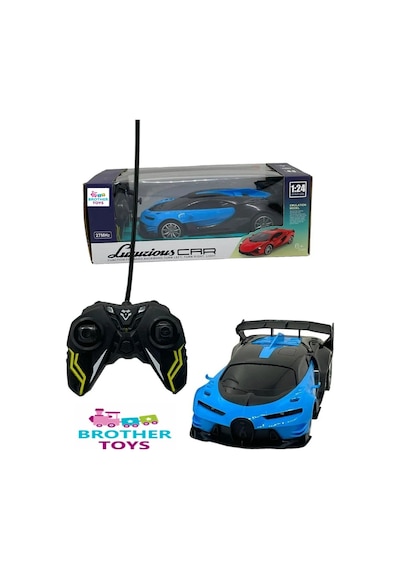 Uzaktan Kumandalı Bugatti Chiron 1:24 Ölçekli 4 Fonksiyonlu Işıklı Araba Mavi Renk Diğer