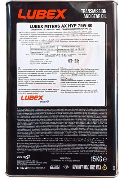 Lubex Mitras Ax Hyp 75W-80 Manuel Şanzıman Yağı 15 KG