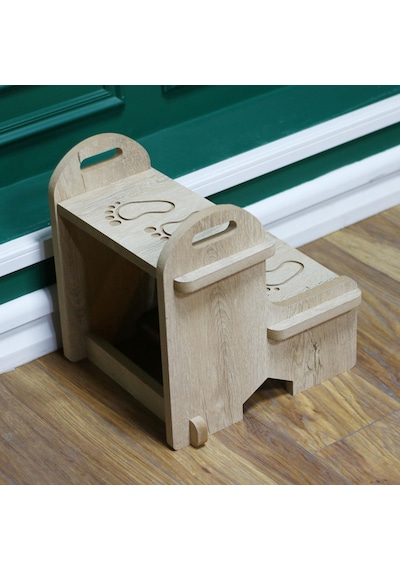 Mdf Ahşap Dekoratif Basamak Tabure Çocuk Bebek Banyo Wc Lavabo Merdiven Yükseltici Eğitici Kaymaz Taban Montessori