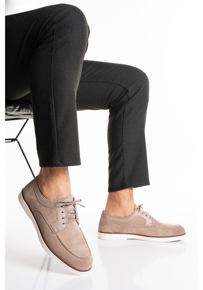 Fame Step Hakiki Deri Erkek Loafer Ayakkabı Casual Süet Günlük Rahat Bağcıklı Model Ravenna Bej