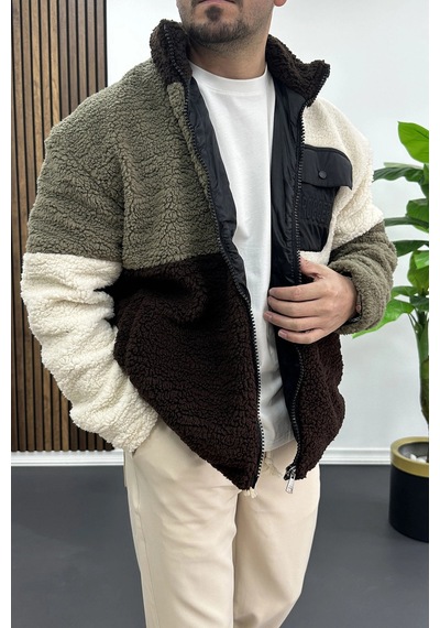 Edwox Erkek Tam Oversize Geniş Kalıp Peluş Mont Edw446 Renkli