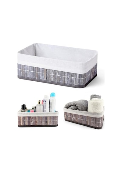 Deconox Bambu Çok Amaçlı Saklama Kutusu Düzenleyici Orta Boy Organizer, Dekoratif Bambu Düzenleyici Gri 29x19x10cm