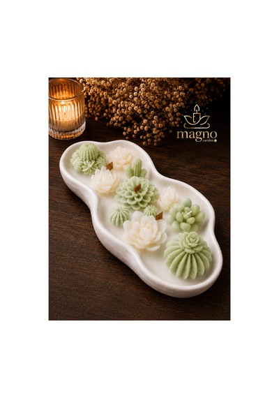 Büyük Boy Kaktüs Sukulent Çiçek Bahçesi Mum, Kokulu 30x13x5 Cm Yeşil