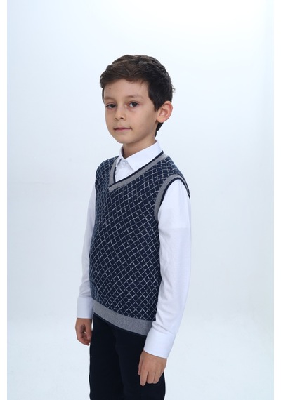Toontoy Kids Toontoy Erkek Çocuk Regular Fit V Yaka Kare Desenli Okul Süveter - Garni & 2 İplik Lacivert Toontoy Kids Toontoy Erkek Çocuk Regular Fit V Yaka Kare Desenli Okul Süveter - Garni & 2 İplik Lacivert