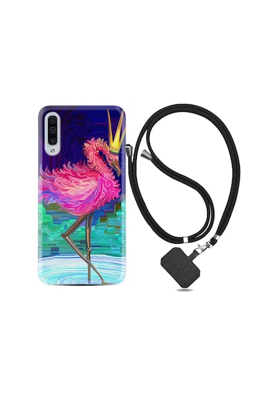 Samsung Uyumlu Galaxy A50 Kılıf Ipli Askılı Queen Flamingo 1748