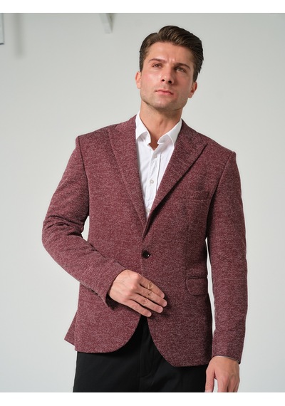 Bonesti Erkek Slim Fit Blazer Ceket Bordo Beyaz Bordo - Beyaz