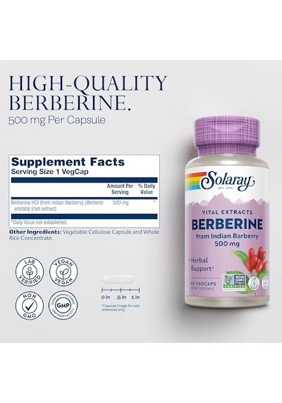 Solaray, Vital Extracts, Berberine, 500 Mg, 60 Vegcaps