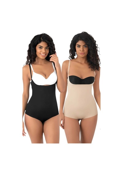 Uniquetrenders Kadın Lazer Kesim Ve Toparlayıcı Göğüs Altı Askılı Body Korse 2'li Set Siyah - Ten Rengi