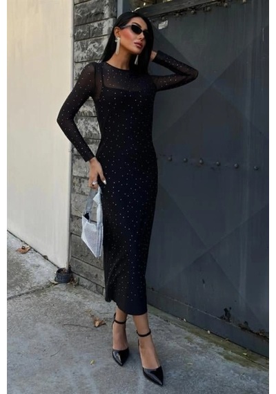 Modayakamoz Mrpurple Taş İşlemeli Premium Tül Elbise 2829 Çok renkli