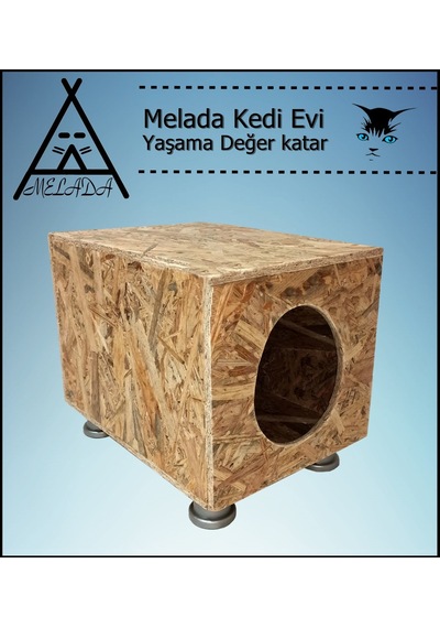 Melada Kedi Evi Dış Ortam Uygun Ahşap Kedi Evi Osb Plastik Ayak 40x40x30 Cm