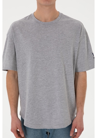 U.S. Polo Assn. Erkek Long Fit Bisiklet Yaka Gri Melanj Basic Tişört 50305988-VR086