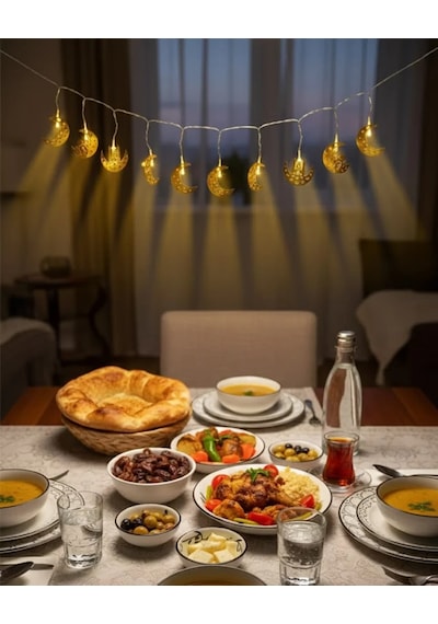 Pilli Minareli Hilal Led Işık Gold Metal Ramazan Dekorasyonu Çr 62087148