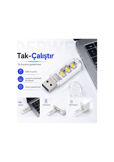 Mini Usb Led Lamba 3 Ledli Taşınabilir Cep Boy Gece Lambası Şeffaf Koruyucu Kapaklı Tak Çalıştır Düşük Güç Tüketimi Yüksek Verim Beyaz Işık Powerbank Laptop Uyumlu Kamp Aydınlatması Stick Led Işık