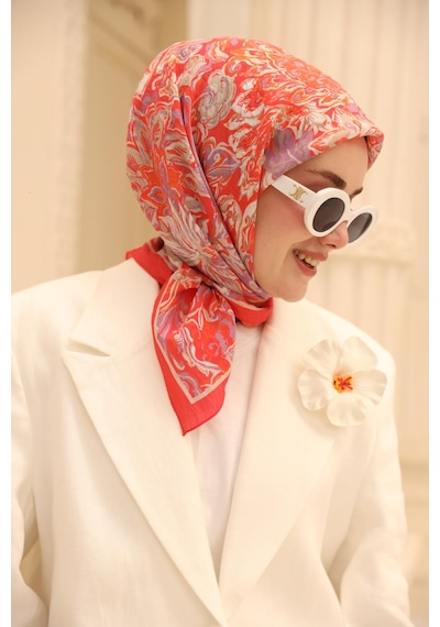 Silk Home Olinda İpek Eşarp 47002-06 Mercan, Lila, Vizon, Gümüş