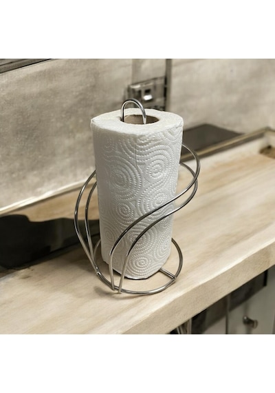 Gümüş Renkli Metal Kağıt Havluluk - Tezgah Üstü - Mutfak/banyo - Spiral Tasarım Gümüş