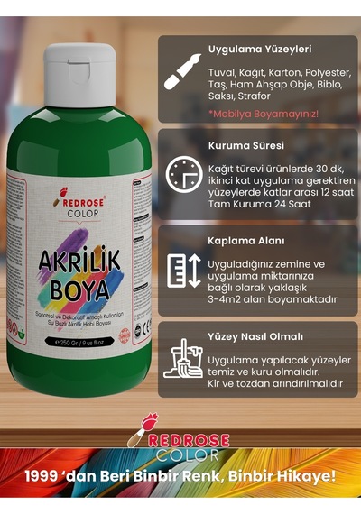 Red Rose Ara Renkler Akrilik Boya 6'lı Set 6 x 250 G