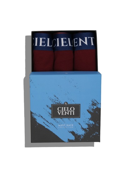 Cielo Venti Night Collection 3'lü Organik Pamuk Erkek Boxer Bordo