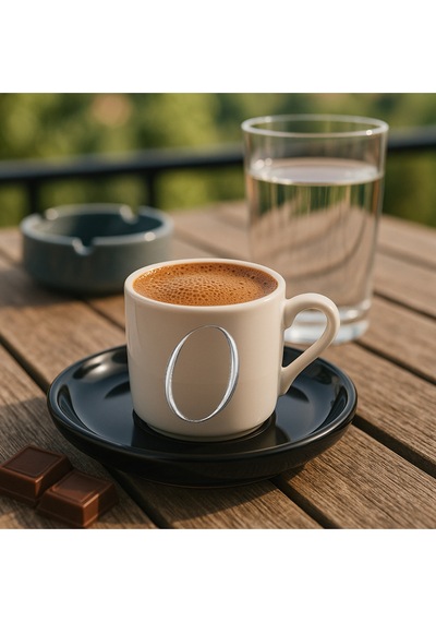 Türk Kahvesi Fincanı Siyah Altlık Harf, Espresso Fincanı Siyah Altlık Harf Siyah8