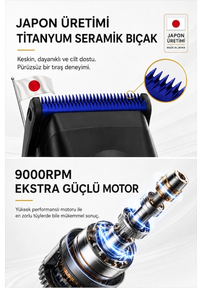 Titanyum Seramik Bıçaklı Profesyonel Saç Sakal Ense Tıraş Makinesi