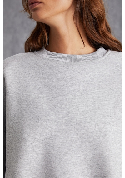 Grimelange Vaneltına  Kadın Içi Polarlı 3 Iplik Organik Pamuk Oversize Basic Bisiklet Yaka Grimelanj Sweatshirt