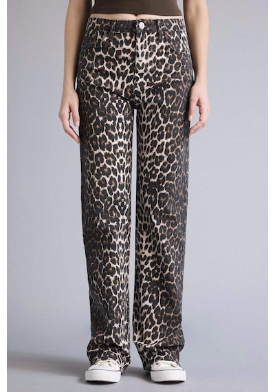 Defacto Straıght Fıt Yüksek Bel Leopar Desenli Gabardin Pantolon D1229ax26spbk81 Siyah-bk81