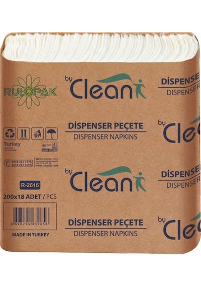 Rulopak By Clean Dispenser Peçete 200 Yaprak 18'Li Paket