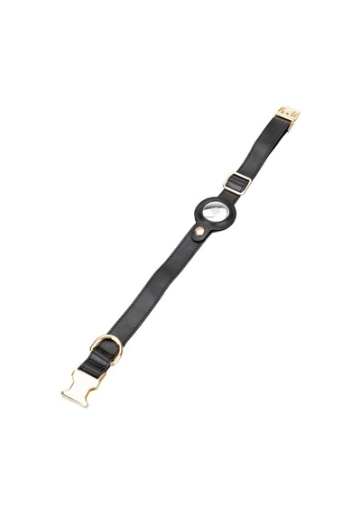 Doggo Gerçek Deriden El Yapımı Köpek Tasması Apple Airtag Uyumlu 50 CM Parlak Siyah