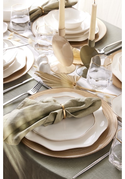 Emsan Lotus Fine Bone 53 Parça 12 Kişilik Yemek Takımı Gold