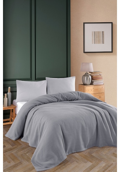 Renkli Gofret Desen Çift Kişilik Yatak Örtüsü Otel Pike 200x230cm Gri