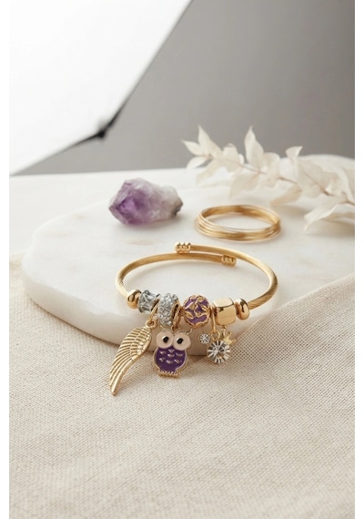 Mor Baykuş Model Gold Renk Charmlı Bileklik 6446404