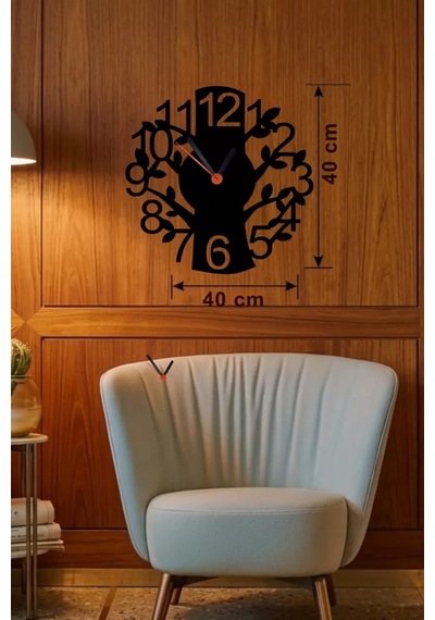 Mey İthalat Modern Hayat Ağacı Tasarım Ahşap Duvar Saati - 40x40 Cm Dekoratif Çok Renkli