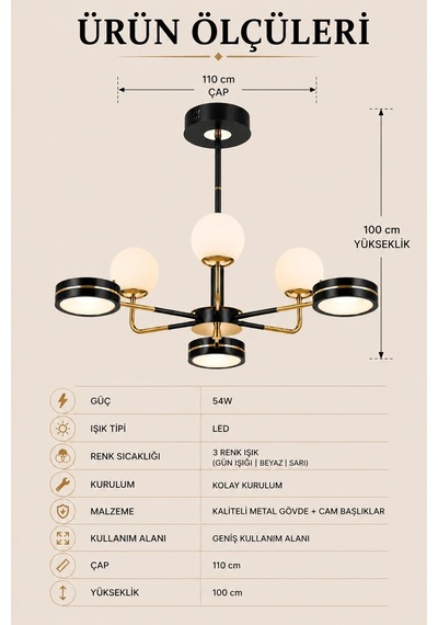 6'lı Modern Premium 3 Renkli Ledli Sarkıt Avizesi Salon Mutfak Oturma Odası Şık Modelleri 54w Kahverengi