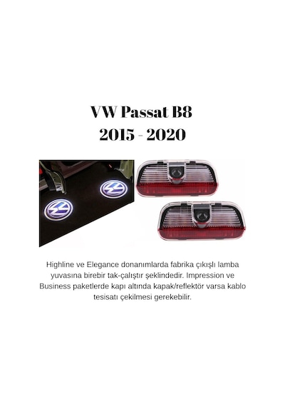 Volkswagen Vw Passat B8 2015 2016 2017 2018 2019 2020 Uyumlu Kapı Altı Led Logo Projektörü 3 Boyutlu Hayalet Karşılama Işığı Lazer Işık Geçmeli