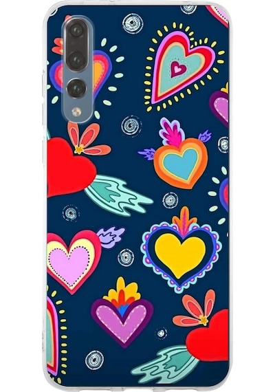 Huawei P20 Pro İle Uyumlu 1mm Slim Fit Retro Renkler 3 Baskılı Şeffaf Kılıf Şeffaf