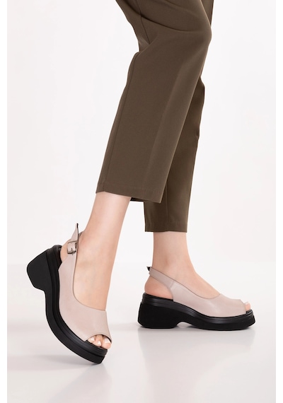 Gondol Hakiki Deri Platform Taban Sandalet Pkr.64003 Buz Gri