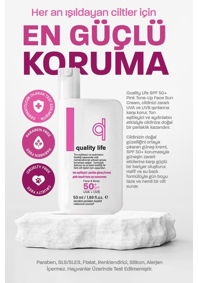 Quality Life Ton Eşitleyici ve Aydınlatıcı Pembe Güneş Kremi SPF50+ 50 ML