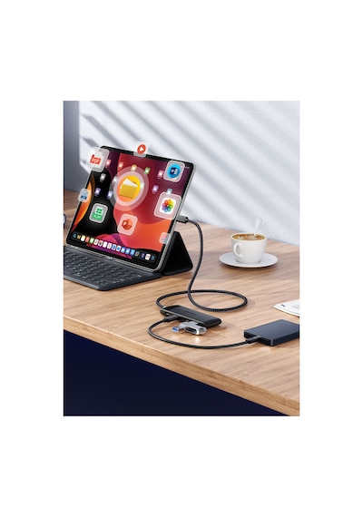 Lemorele Tc107, 10gbps Yüksek Hızlı 4 Port Usb 3.2 Gen2 Hub - 60cm Uzun Örgü Kablolu Çoklayıcı Mc & Pc