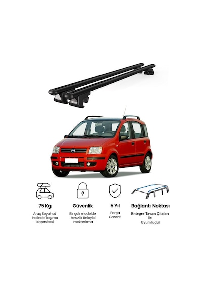Venüs Fiat Panda 2003-2012 Uyumlu Siyah Ara Atkı Port Bagaj Tavan Barı