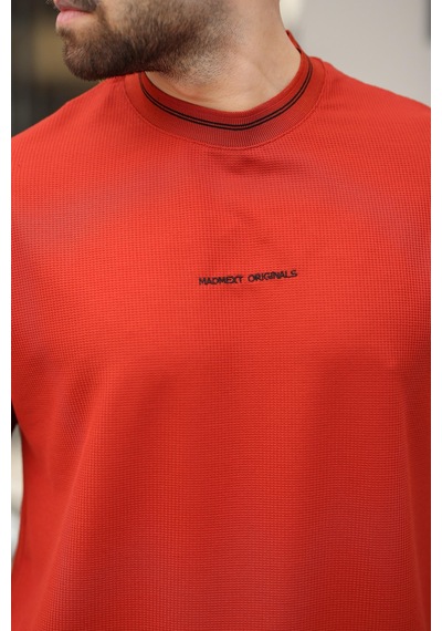 Madmext Kiremit Nakış Detaylı Basic Erkek T-shirt E7106 Kiremit