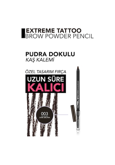 Flormar Extreme Tattoo Yumuşak Dokulu Pudra Bitişli Uzun Süre Kalıcı Fırçalı Kaş Kalemi 003 Dark Brown