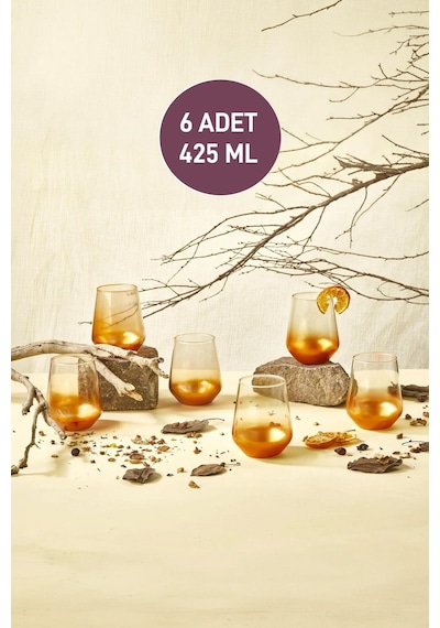 Safir 6'lı Meşrubat Bardağı 425 Ml Gold