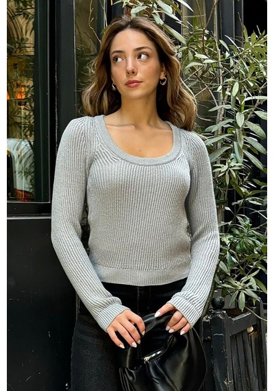 Madmext Gri Bisiklet Yaka Basic Örme Kazak Mg2189 Gri