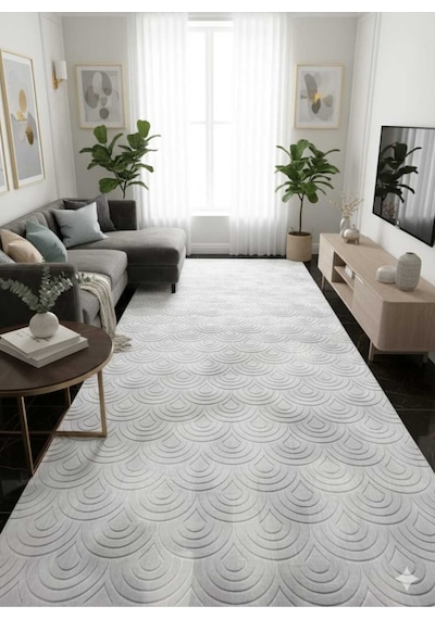 Nesrin Kaymaz Jel Taban Modern Kesme Yolluk Salon Halisi Gri Şekilli