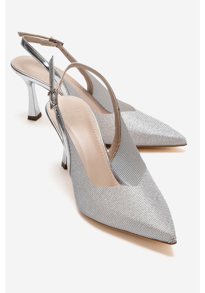 Luvishoes Dorata Gümüş Taşlı Kadın İnce Topuklu Abiye Ayakkabı
