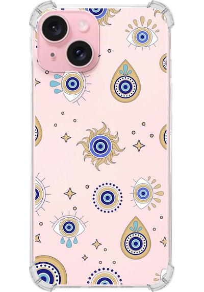 Printify Apple Uyumlu iPhone 15 Devil Eye 5 Baskılı Şeffaf Köşe Korumalı Antişok Kılıf 0166e