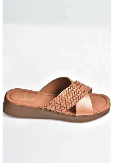 Fox Shoes Taba Hakiki Deri Çapraz Bantlı Kadın Terlik M291049903