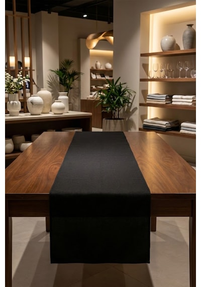 Dekoratif Bohem Runner - Yemek Masası Ve Salon Konsol Örtüsü 50x150 Cm Siyah