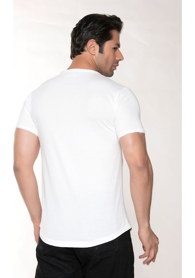 Black Horn Erkek Geniş Yaka %100 Pamuk Salaş T-shirt KIRIK BEYAZ