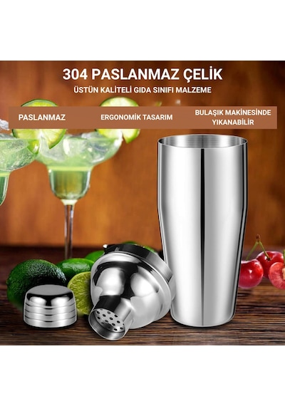 Polham 6 Parça 750ml Paslanmaz Çelik Kokteyl Shaker Seti Ev Ve Bar İçin İdeal, Sızdırmaz Kapaklı