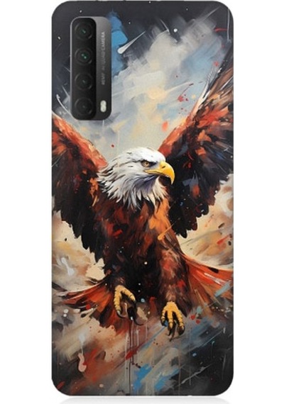 Huawei P Smart 2021 Uyumlu Beyaz Başlı Siyah Kartal Desenli Silikon Kılıf